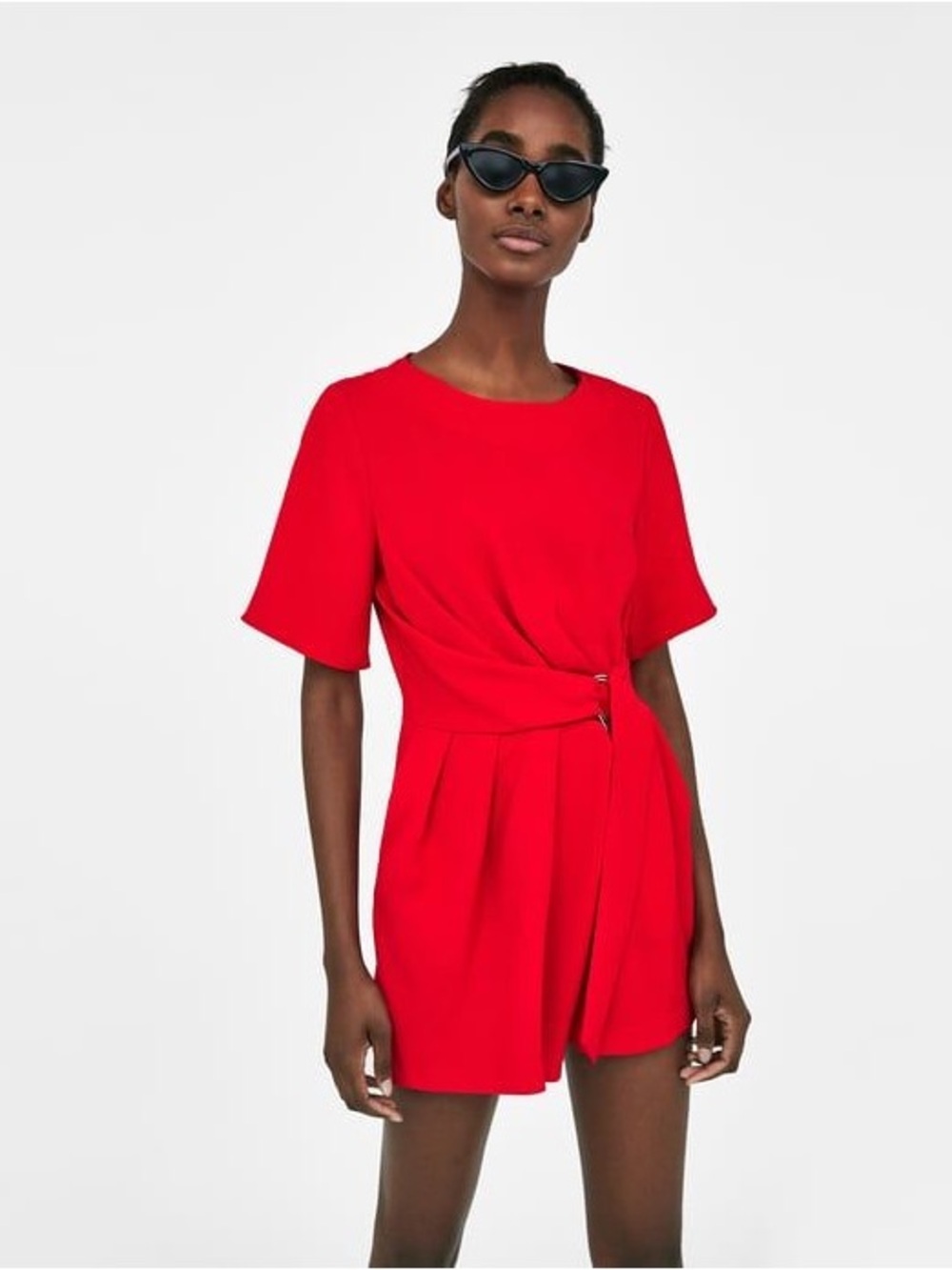 Zara Red Short-Sleeve Twist-Waist Top